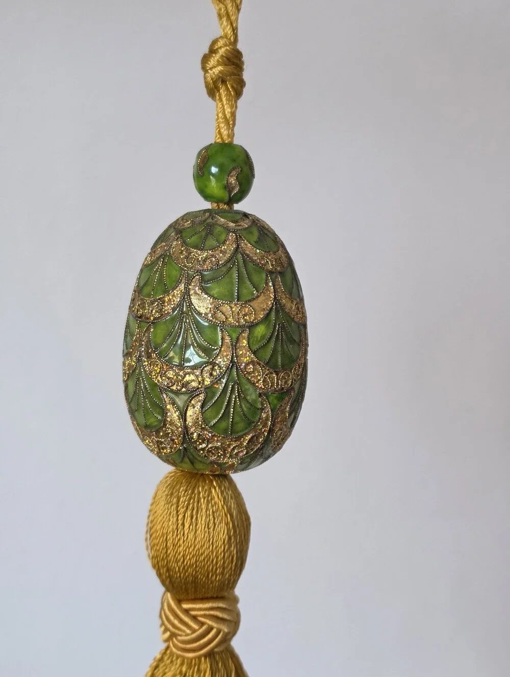 Vtg Cloisonne Faberge Inspired Large Egg Victorian Gold Drawer Tassel 14